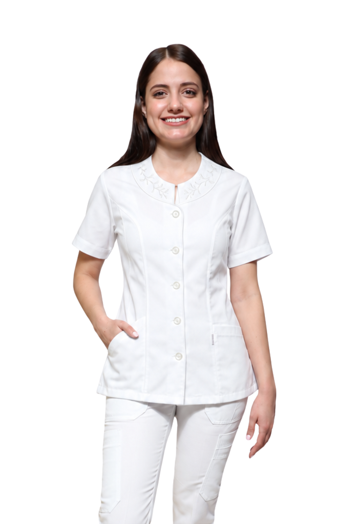 Conjunto SET TERGAL AI-127 -Color BLANCO Dama-Ana Isabel Uniformes