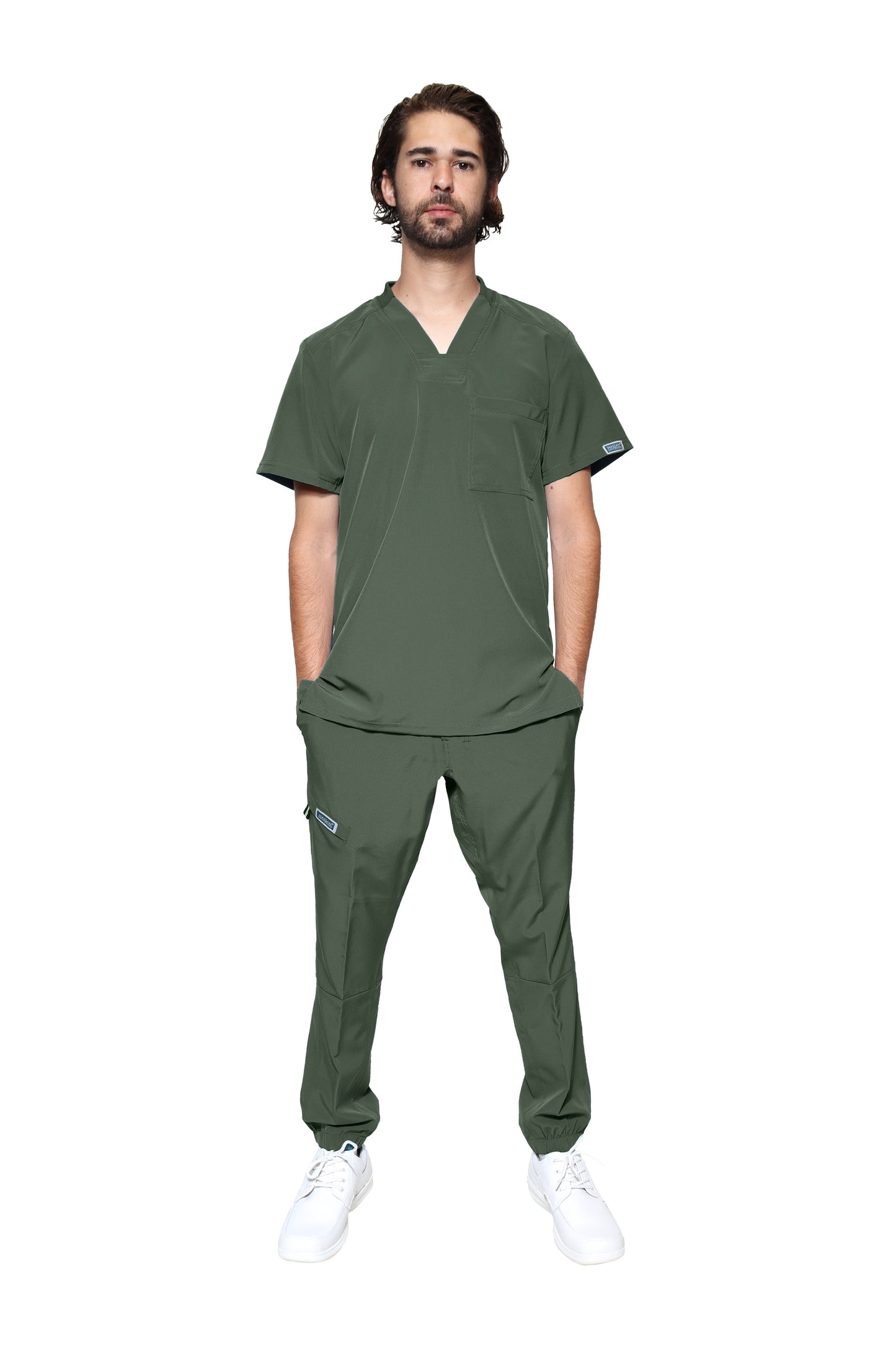 Conjunto SET Filipina y Pantalón JOGGER EA-02 REPELENTE A FLUIDOS-Color OLIVO HOMBRE-HASSAN Uniformes