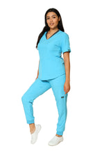 Cargar imagen en el visor de la galería, Conjunto SET Filipina y Pantalón JOGGER EV-02 Muñin REPELENTE A FLUIDOS-Color AQUA/PEWTER Dama-Ana Isabel Uniformes