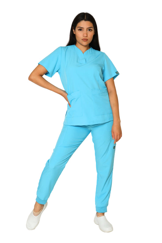 Conjunto SET Filipina y Pantalón JOGGER EV-03 Nani REPELENTE A FLUIDOS-Color AQUA Dama-Ana Isabel Uniformes