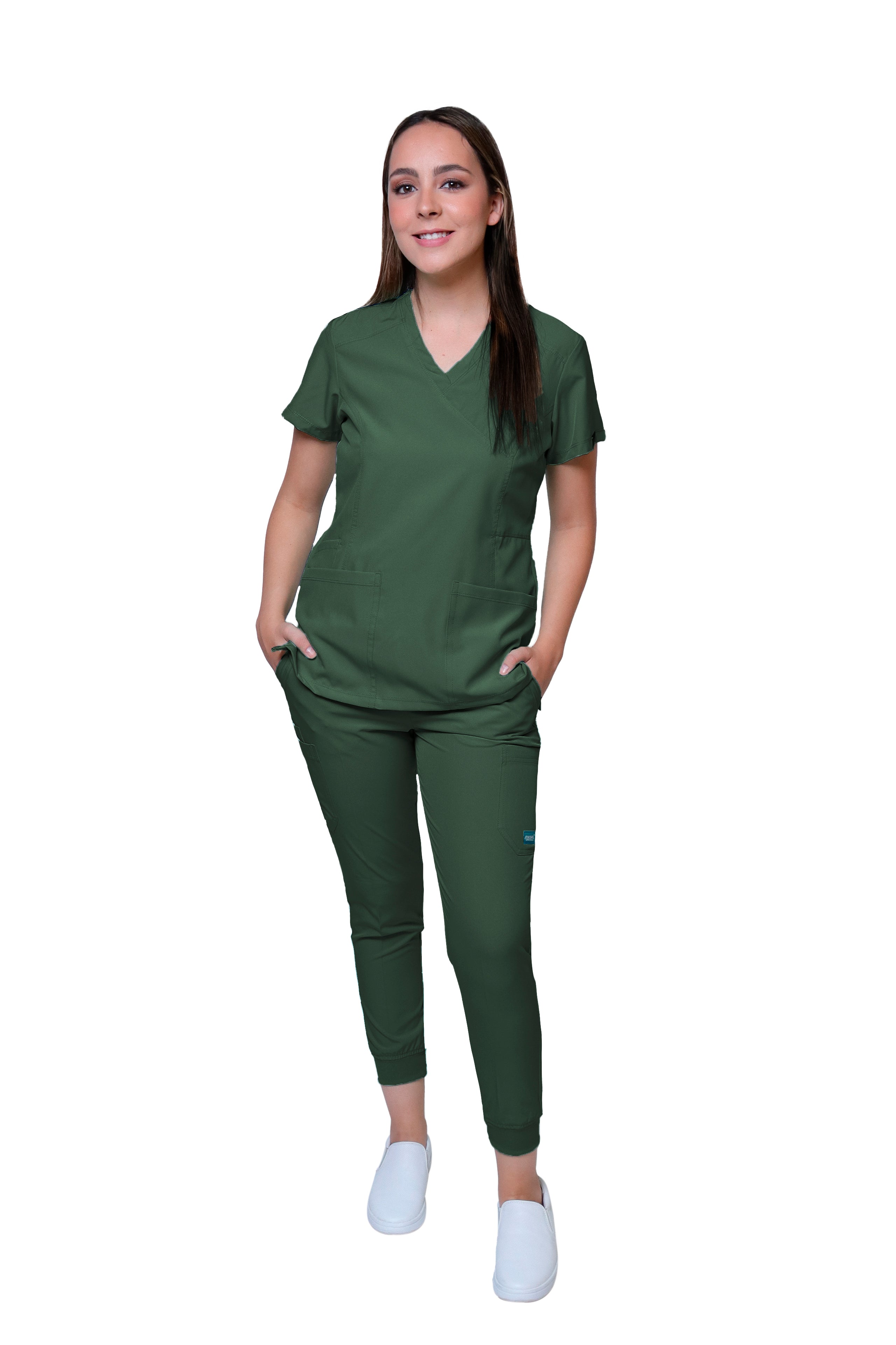 Conjunto SET Filipina y Pantalón JOGGER EV-04 Tatita REPELENTE A FLUIDOS-Color OLIVO Dama-Ana Isabel Uniformes