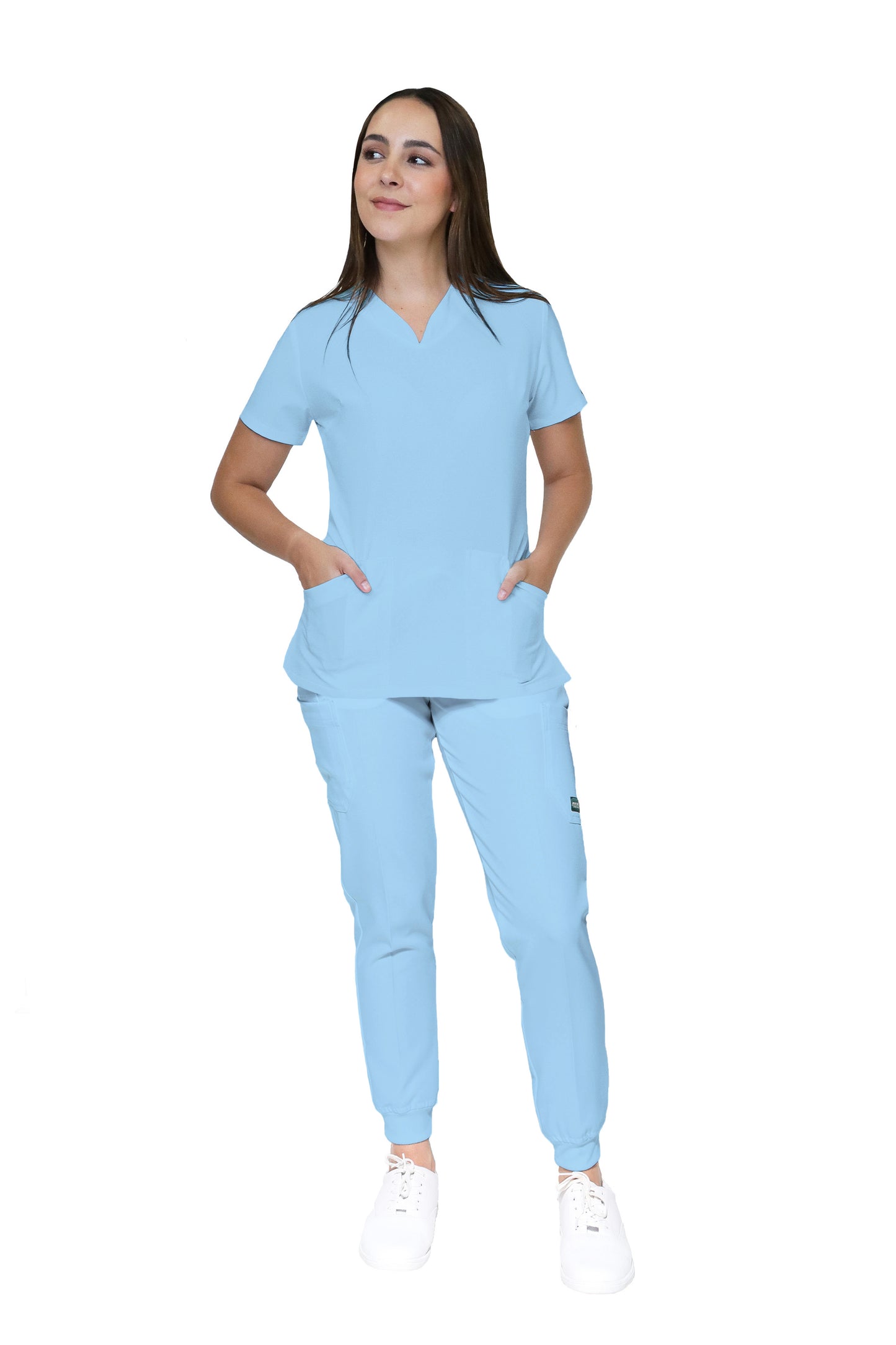 Conjunto SET Filipina y Pantalón JOGGER EV-24 KITTY REPELENTE A FLUIDOS-Color AZUL CELESTE Dama-Ana Isabel Uniformes