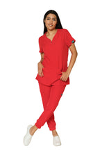 Cargar imagen en el visor de la galería, Conjunto SET Filipina y Pantalón JOGGER EV-30 Paola REPELENTE A FLUIDOS-Color ROJO Dama-Ana Isabel Uniformes