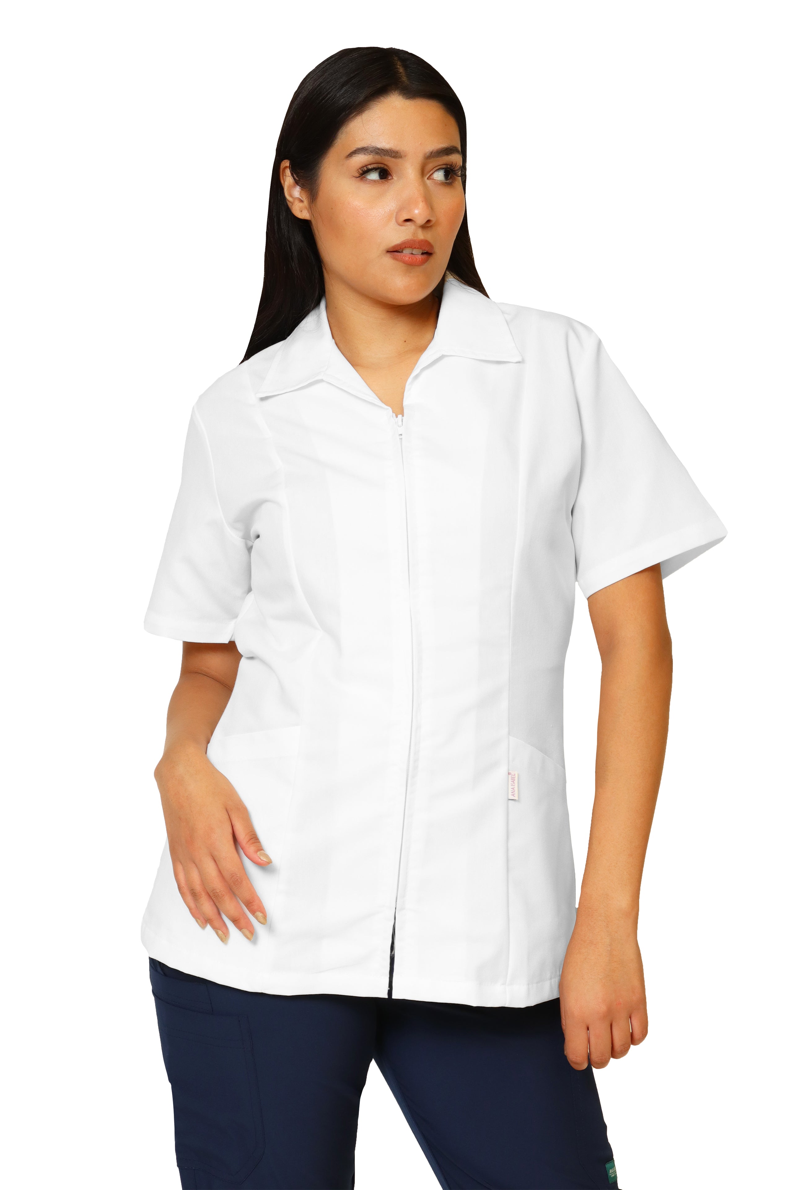 Filipina Top KA-01R CIERRE -Color BLANCO Dama- REPELENTE A FLUIDOS- KAREN MEDICAL FASHION