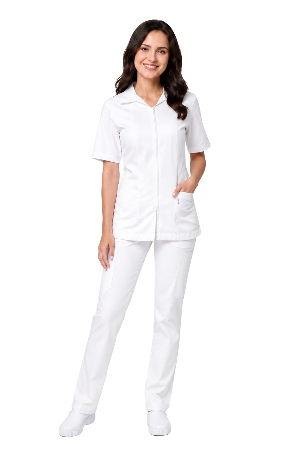 Conjunto SET Filipina y Pantalón KA-01 CIERRE -Color BLANCO Dama-KAREN MEDICAL FASHION