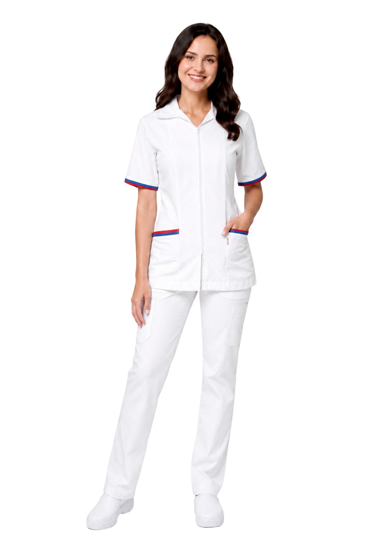 Conjunto SET Filipina y Pantalón KA-01 ENF -Color BLANCO Dama-KAREN MEDICAL FASHION