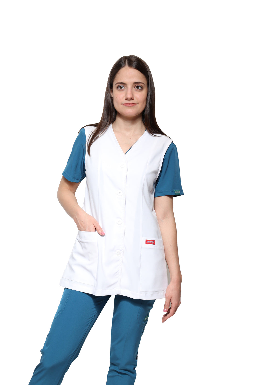 Chaleco Reglamentario para Enfermera Repelente a Fluidos - para Dama - Color Blanco - ER-54 - ANA ISABEL UNIFORMES