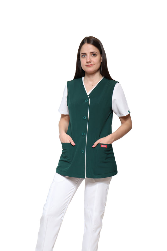 Chaleco Reglamentario para Enfermera Repelente a Fluidos - para Dama - Color VERDE/BLANCO - ER-54 - ANA ISABEL UNIFORMES