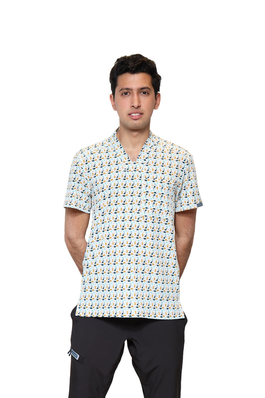 Conjunto SET Filipina y Pantalón JOGGER EA-02 REPELENTE A FLUIDOS-Color ESTAMPADO DINOSAURIOS con PANT JOGGER NEGRO HOMBRE-HASSAN Uniformes