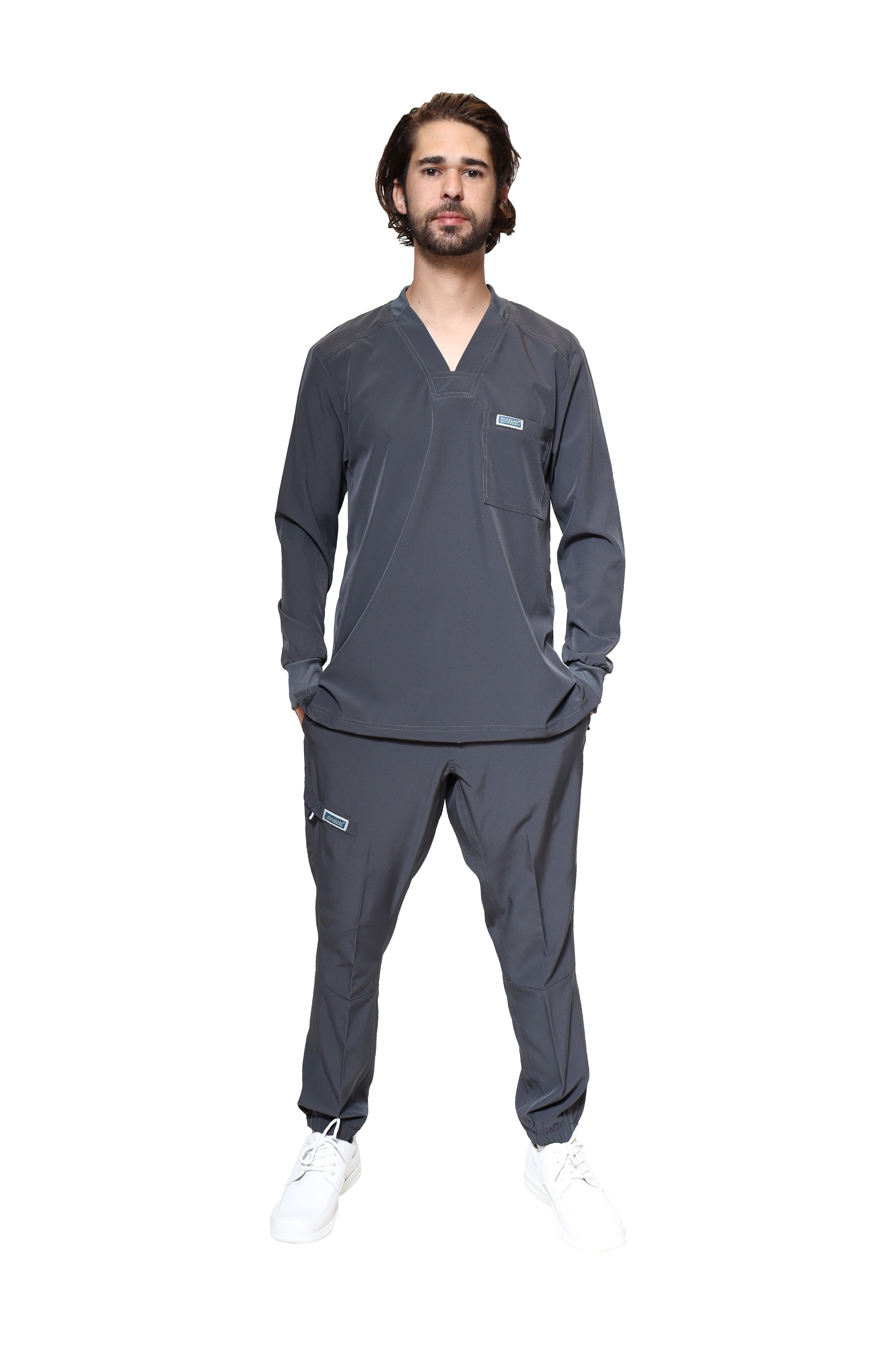 Conjunto SET Filipina MANGA LARGA y Pantalón JOGGER EA-03 REPELENTE A FLUIDOS-Color PEWTER HOMBRE-HASSAN Uniformes