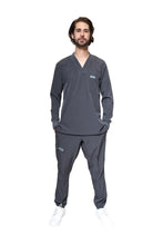 Cargar imagen en el visor de la galería, Conjunto SET Filipina MANGA LARGA y Pantalón JOGGER EA-03 REPELENTE A FLUIDOS-Color PEWTER HOMBRE-HASSAN Uniformes
