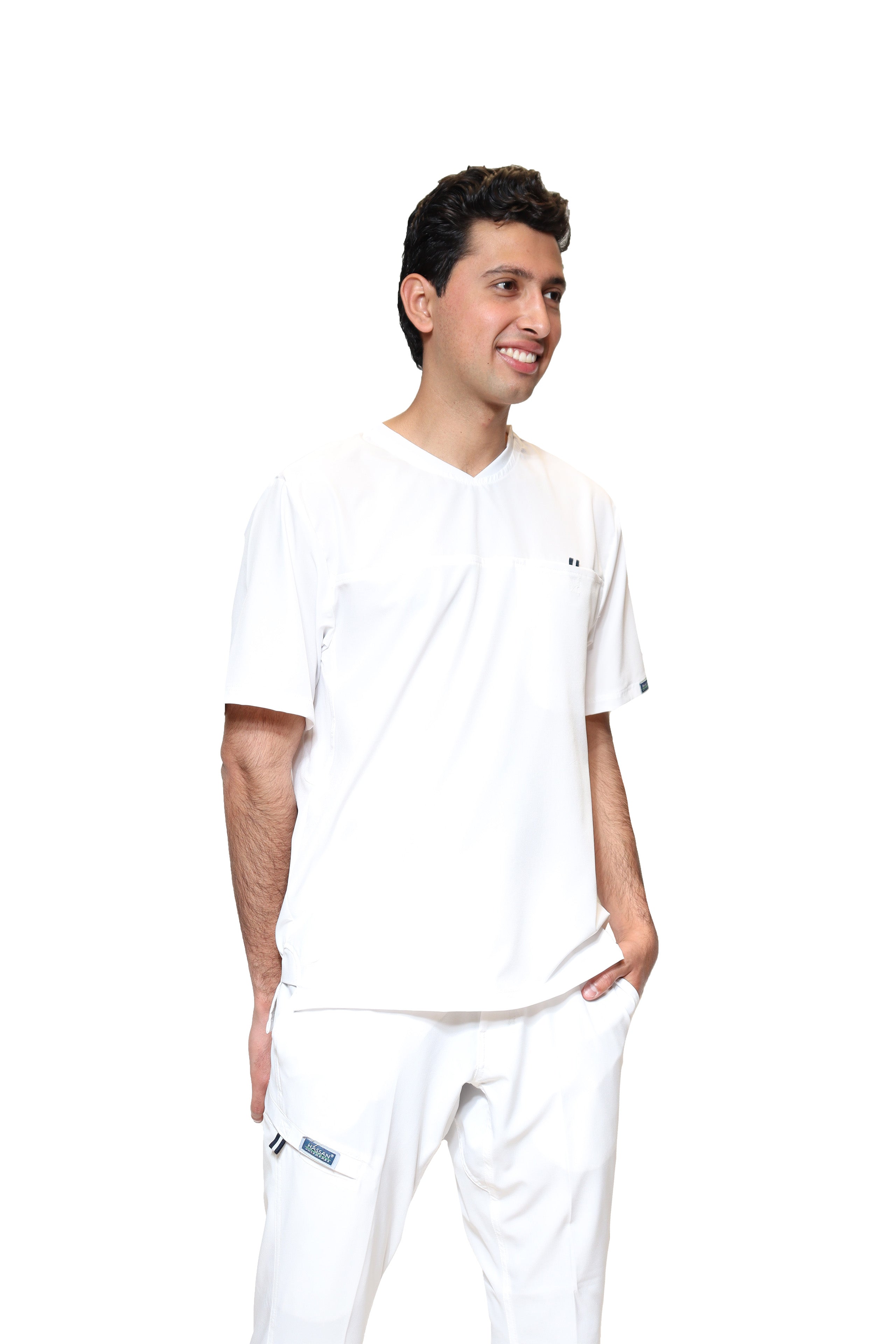 Conjunto SET Filipina y Pantalón EA-04 REPELENTE A FLUIDOS-Color BLANCO HOMBRE-HASSAN Uniformes
