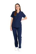 Cargar imagen en el visor de la galería, Conjunto SET Filipina y Pantalón EV-01 Chicu REPELENTE A FLUIDOS-Color MARINO Dama-Ana Isabel Uniformes