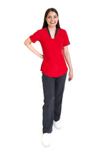 Cargar imagen en el visor de la galería, Conjunto SET Filipina y Pantalón EV-02 Muñin REPELENTE A FLUIDOS-Color ROJO/PEWTER con PANT PEWTER Dama-Ana Isabel Uniformes