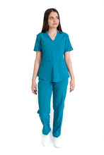 Cargar imagen en el visor de la galería, Conjunto SET Filipina y Pantalón EV-02 Muñin REPELENTE A FLUIDOS-Color VERDE Dama-Ana Isabel Uniformes