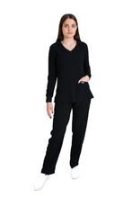 Cargar imagen en el visor de la galería, Conjunto SET Filipina MANGA LARGA y Pantalón EV-16 Tatita REPELENTE A FLUIDOS-Color NEGRO Dama-Ana Isabel Uniformes