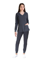 Cargar imagen en el visor de la galería, Conjunto SET Filipina MANGA LARGA y Pantalón JOGGER EV-16 Tatita REPELENTE A FLUIDOS-Color PEWTER Dama-Ana Isabel Uniformes