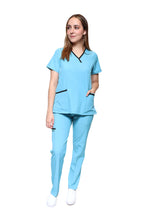 Cargar imagen en el visor de la galería, Conjunto SET Filipina y Pantalón EV-18 CANDY REPELENTE A FLUIDOS-Color Aqua/Negro Dama-Ana Isabel Uniformes