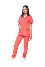 Cargar imagen en el visor de la galería, Conjunto SET Filipina y Pantalón EV-18 CANDY REPELENTE A FLUIDOS-Color Durazno/pewter Dama-Ana Isabel Uniformes