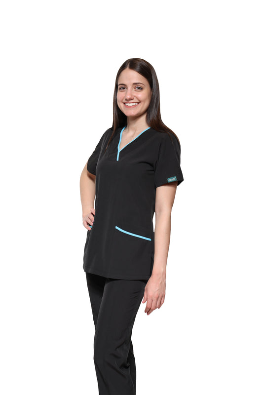 Conjunto SET Filipina y Pantalón JOGGER EV-18 CANDY REPELENTE A FLUIDOS-Color Negro/Aqua Dama-Ana Isabel Uniformes