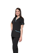 Cargar imagen en el visor de la galería, Conjunto SET Filipina y Pantalón EV-18 CANDY REPELENTE A FLUIDOS-Color Negro/Aqua Dama-Ana Isabel Uniformes