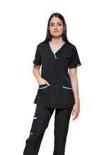 Cargar imagen en el visor de la galería, Conjunto SET Filipina y Pantalón EV-18 CANDY REPELENTE A FLUIDOS-Color Negro/Aqua Dama-Ana Isabel Uniformes