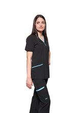 Cargar imagen en el visor de la galería, Conjunto SET Filipina y Pantalón EV-18 CANDY REPELENTE A FLUIDOS-Color Negro/Aqua Dama-Ana Isabel Uniformes