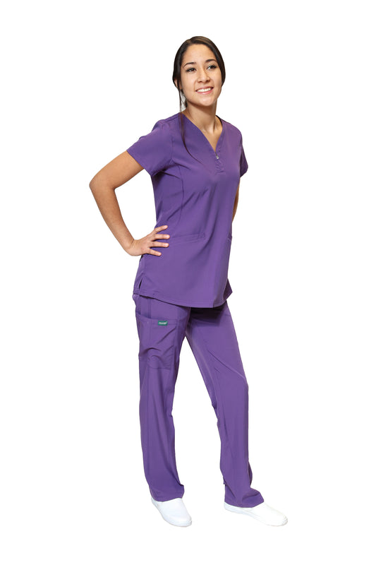 Conjunto SET Filipina y Pantalón EV-30 Paola con Cierre REPELENTE A FLUIDOS-Color Uva Dama-Ana Isabel Uniformes