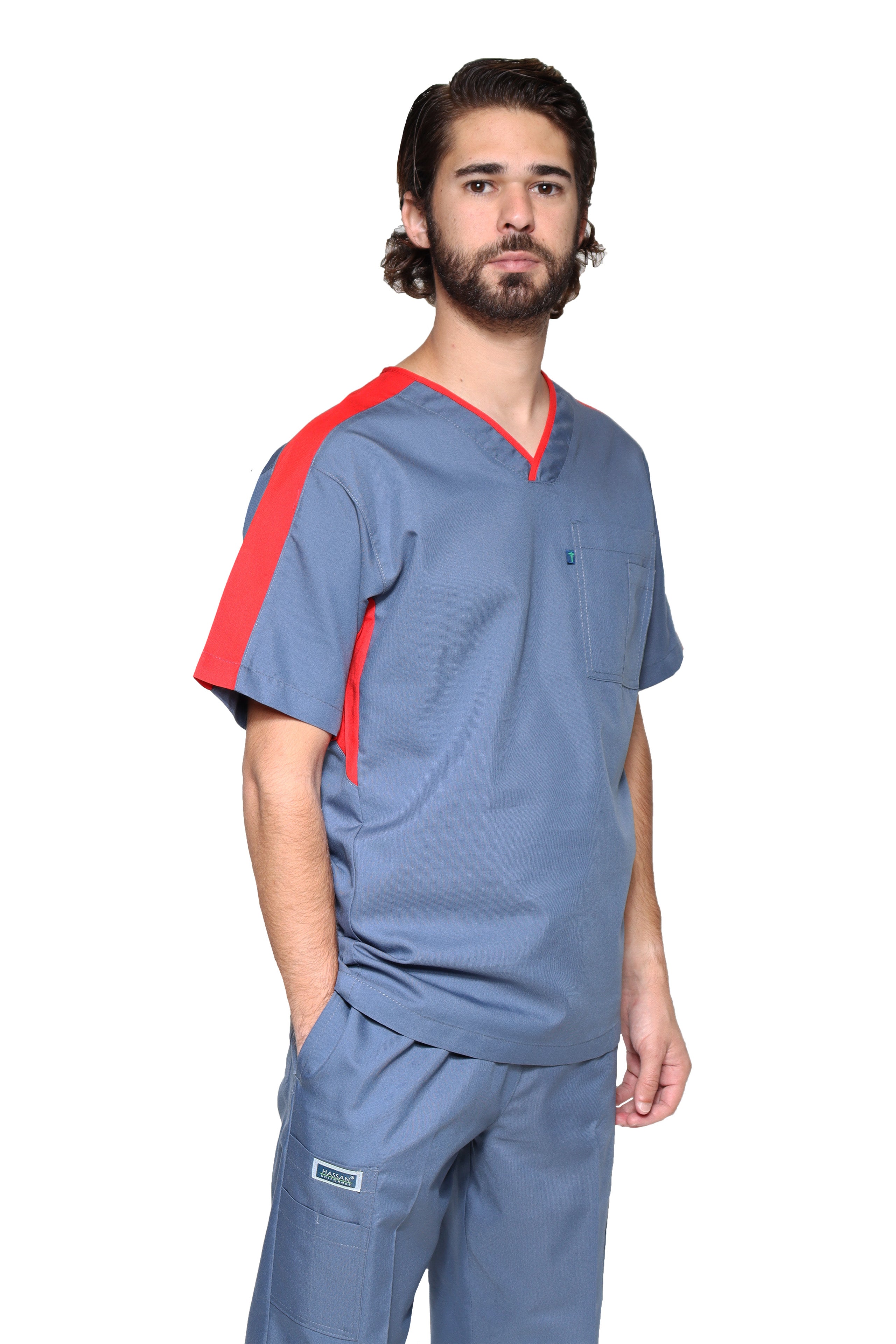 Filipina HA-25T-TELA SPORT-Color ACERO/ROJO-HOMBRE-HASSAN Uniformes
