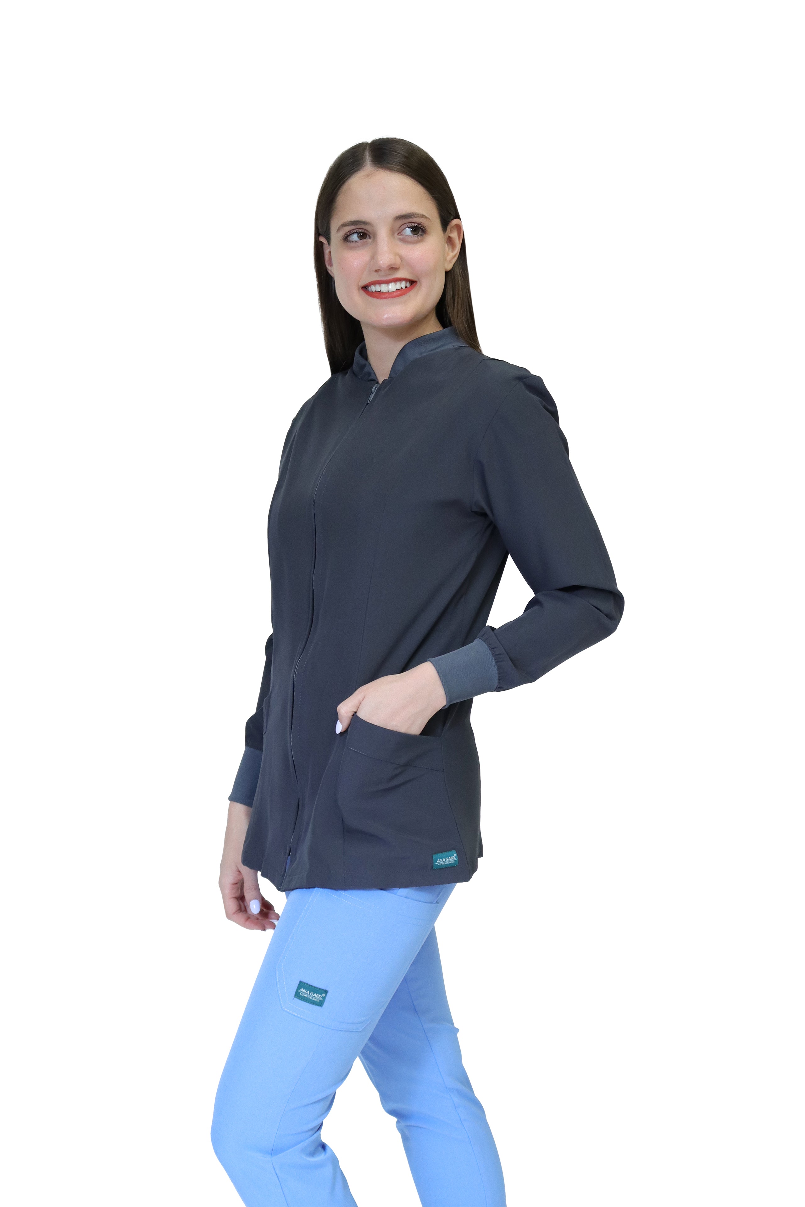 CHAMARRA WARM UP DOBLE STRETCH CON CIERRE con REPELENTE A FLUIDOS para Dama - EV-25
