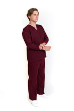 Cargar imagen en el visor de la galería, Conjunto SET Filipina MANGA LARGA y Pantalón JP-14 UNISEX-Color VINO-JUANPA