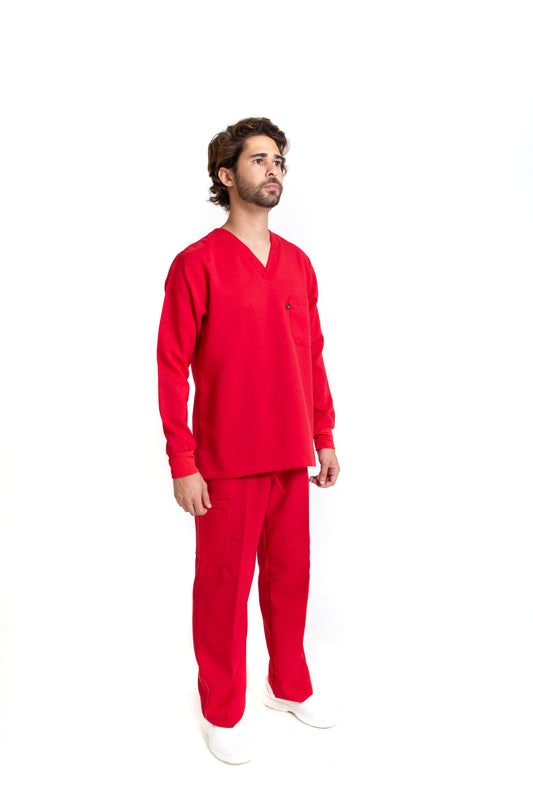 Conjunto SET Filipina MANGA LARGA y Pantalón JP-14 UNISEX-Color ROJO-JUANPA