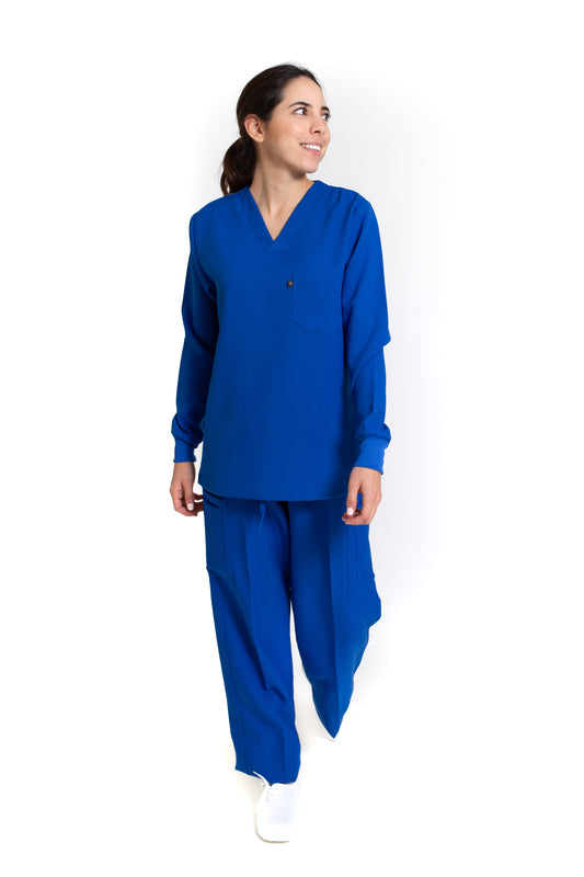 Conjunto SET Filipina MANGA LARGA y Pantalón JP-14 UNISEX-Color AZUL REY-JUANPA