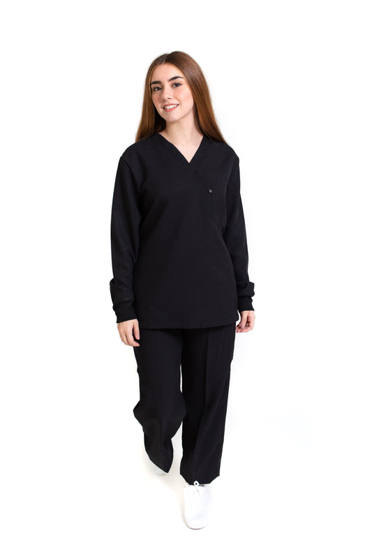 Conjunto SET Filipina MANGA LARGA y Pantalón JP-14 UNISEX-Color NEGRO-JUANPA