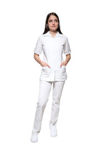 Cargar imagen en el visor de la galería, Conjunto SET Filipina y Pantalón KA-01 CIERRE -Color BLANCO Dama-KAREN MEDICAL FASHION