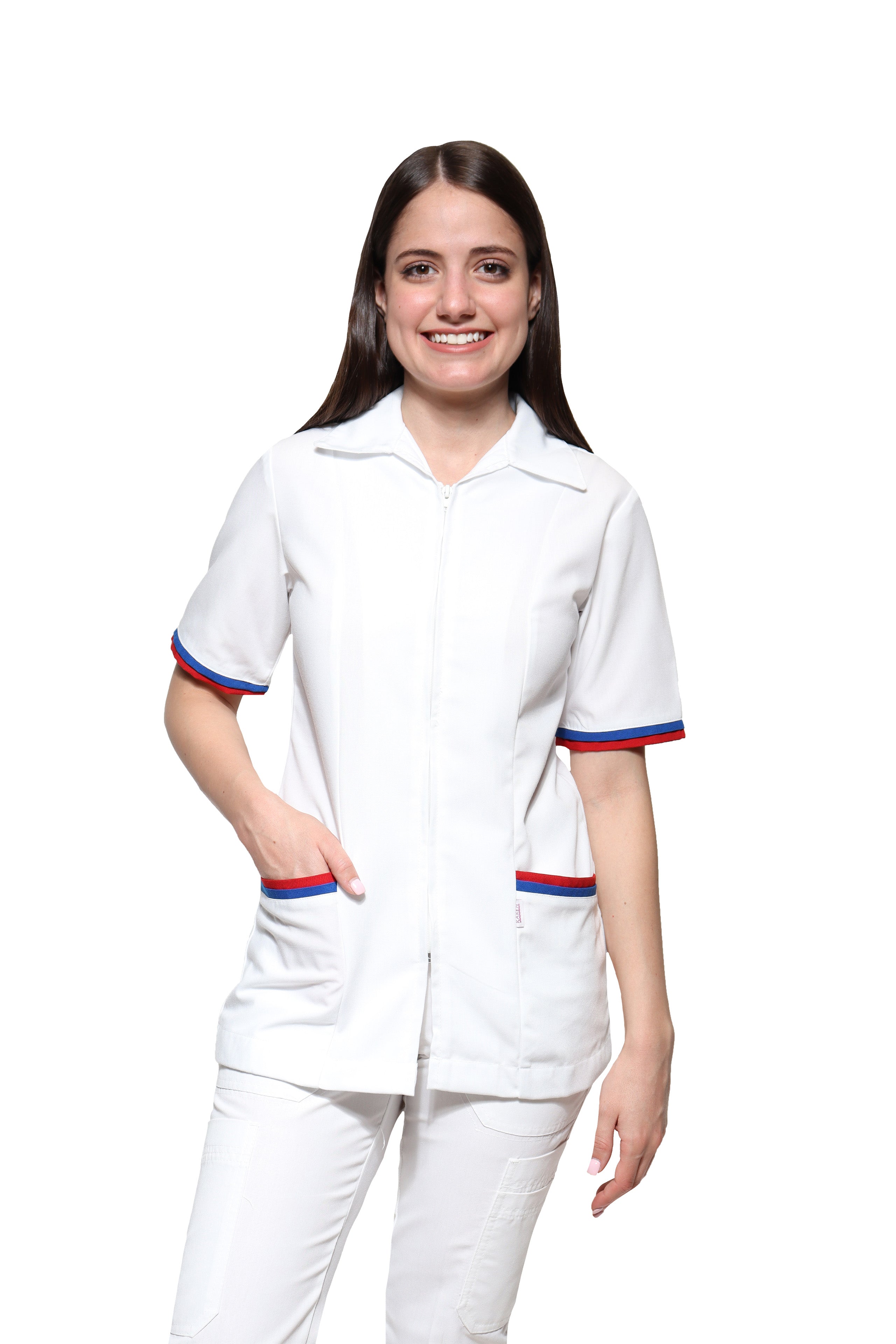Conjunto SET Filipina y Pantalón KA-01 ENF -Color BLANCO Dama-KAREN MEDICAL FASHION