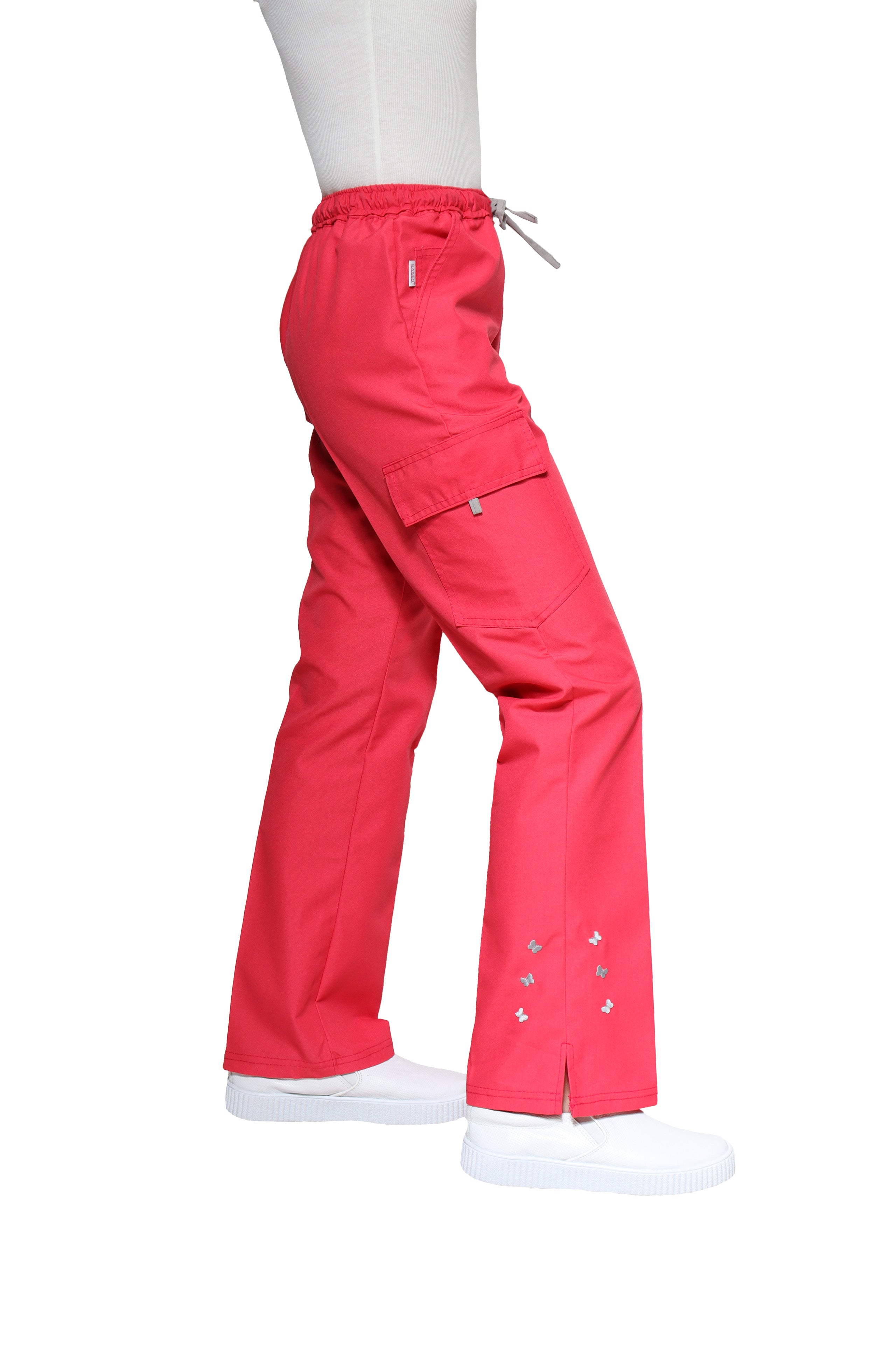 Conjunto SET Filipina y Pantalón KA-56 MARIPOSITAS -Color FIUSHA/GRIS- Dama- KAREN MEDICAL FASHION