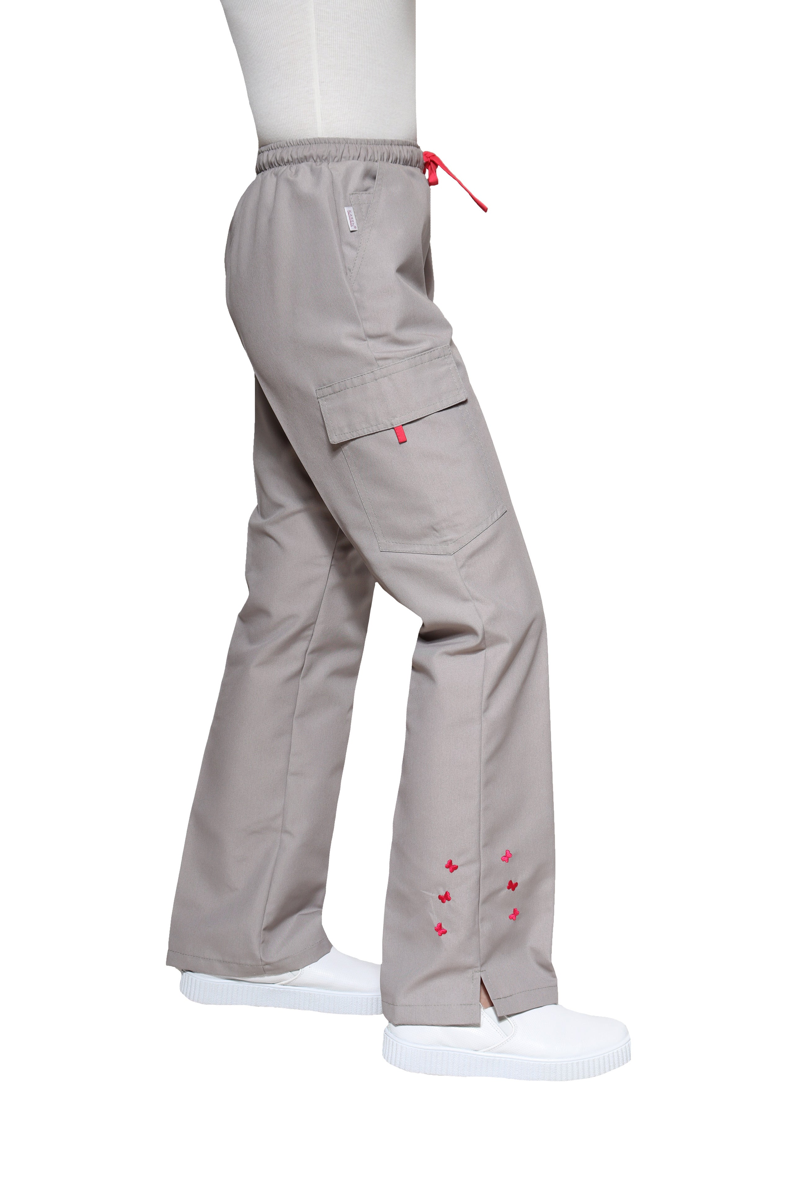 Conjunto SET Filipina y Pantalón KA-56 MARIPOSITAS -Color GRIS/FIUSHA- Dama- KAREN MEDICAL FASHION