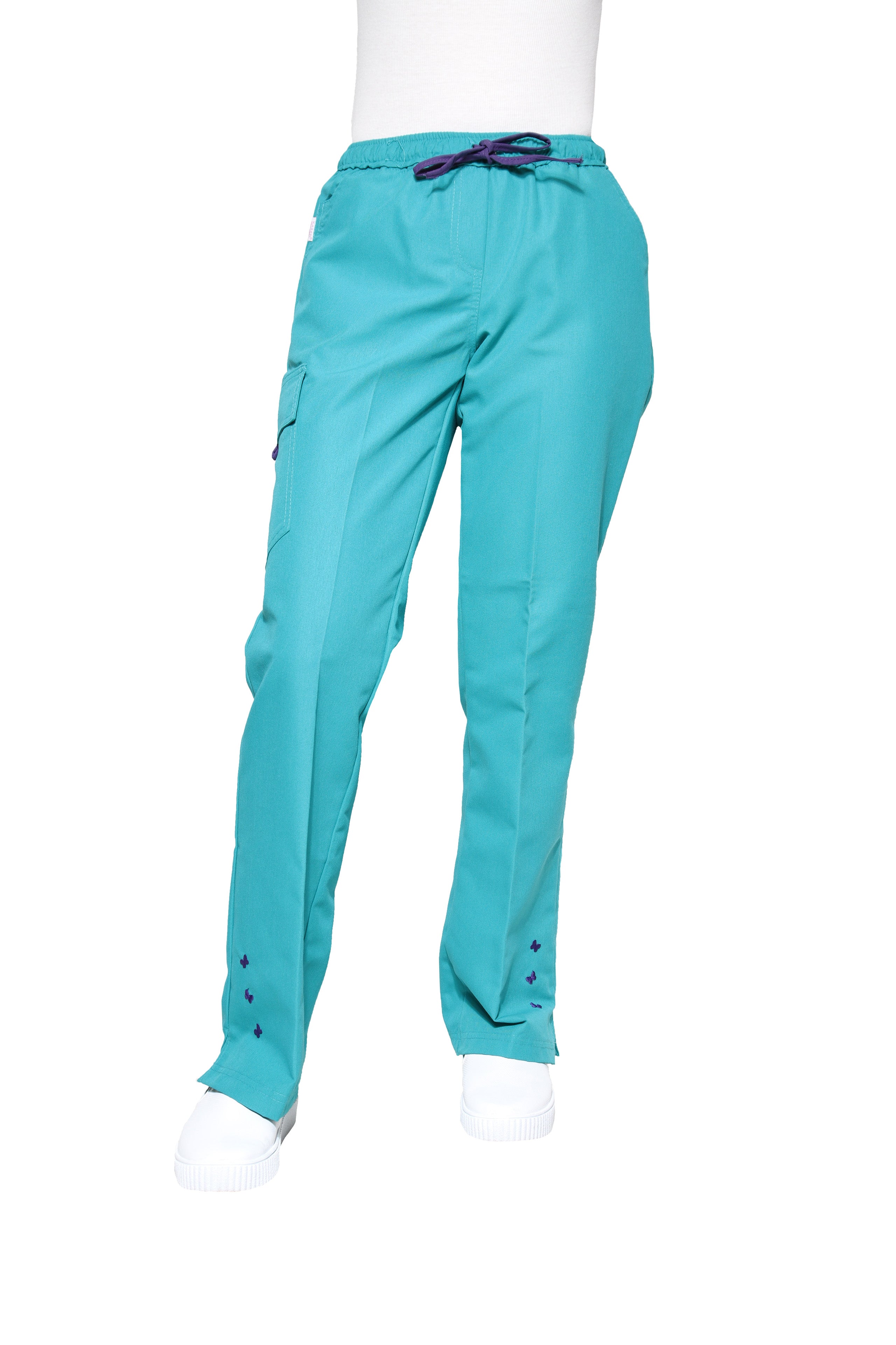 Conjunto SET Filipina y Pantalón KA-56 MARIPOSITAS -Color JADE/UVA- Dama- KAREN MEDICAL FASHION