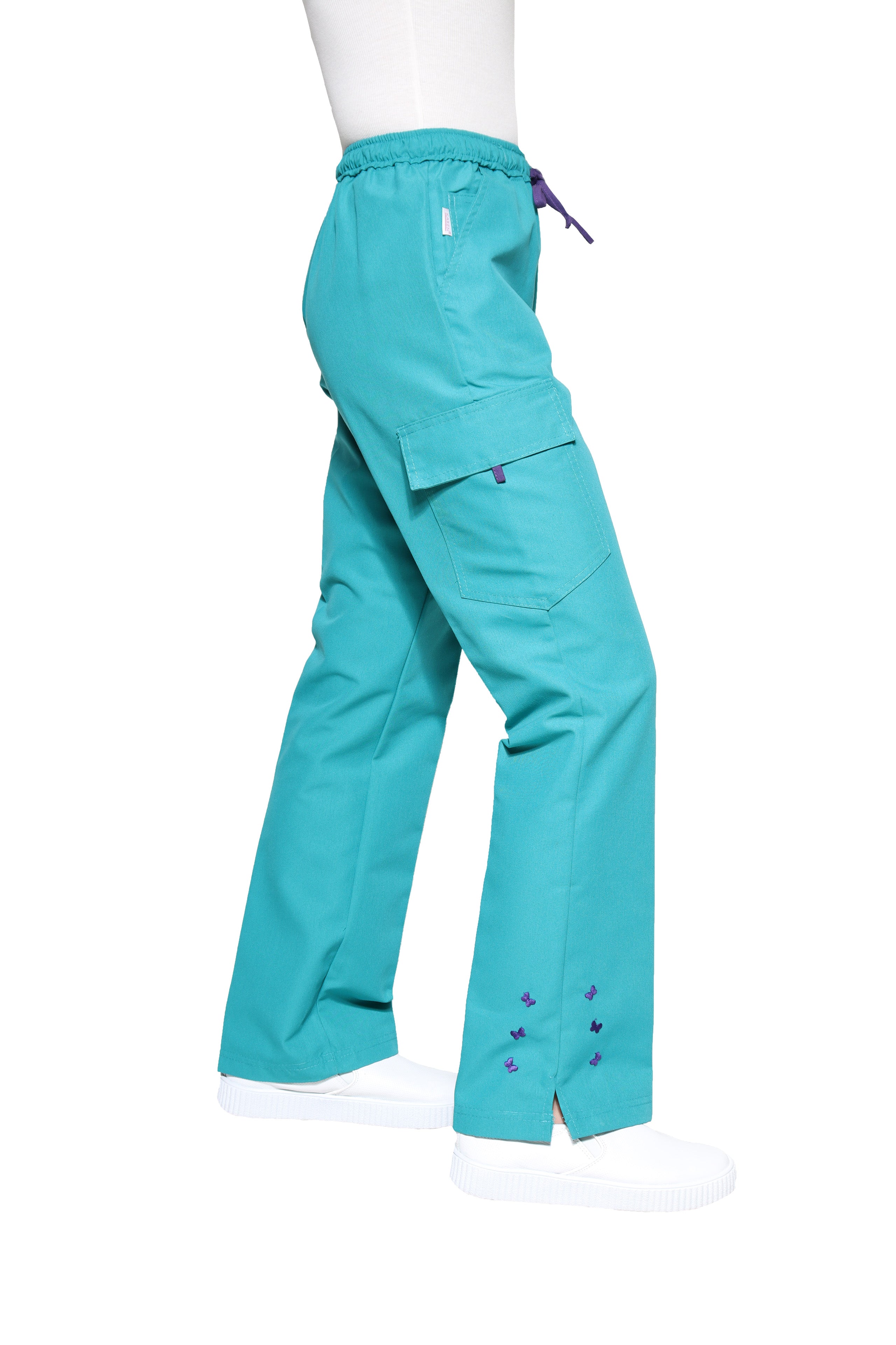 Conjunto SET Filipina y Pantalón KA-56 MARIPOSITAS -Color JADE/UVA- Dama- KAREN MEDICAL FASHION