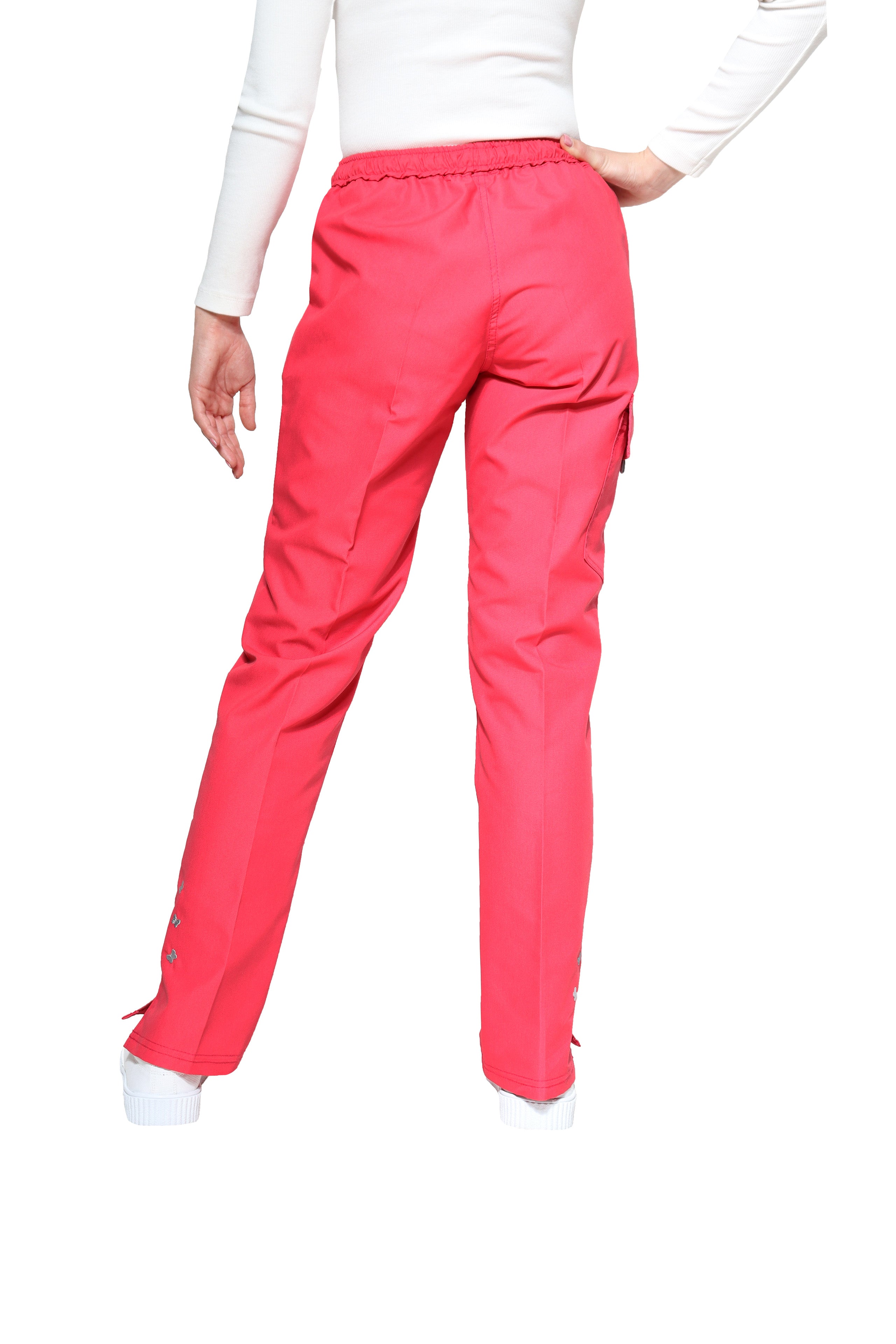 Conjunto SET Filipina y Pantalón KA-56 MARIPOSITAS -Color FIUSHA/GRIS- Dama- KAREN MEDICAL FASHION