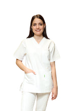 Cargar imagen en el visor de la galería, Filipina Top KA-45 FILIPINA BORDADA -Color BLANCO/ALCATRAZ Dama-KAREN MEDICAL FASHION