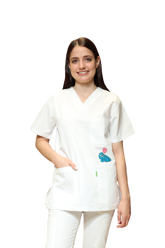 Conjunto SET Filipina y Pantalón KA-45 FILIPINA BORDADA/DINO -Color BLANCO Dama-KAREN MEDICAL FASHION