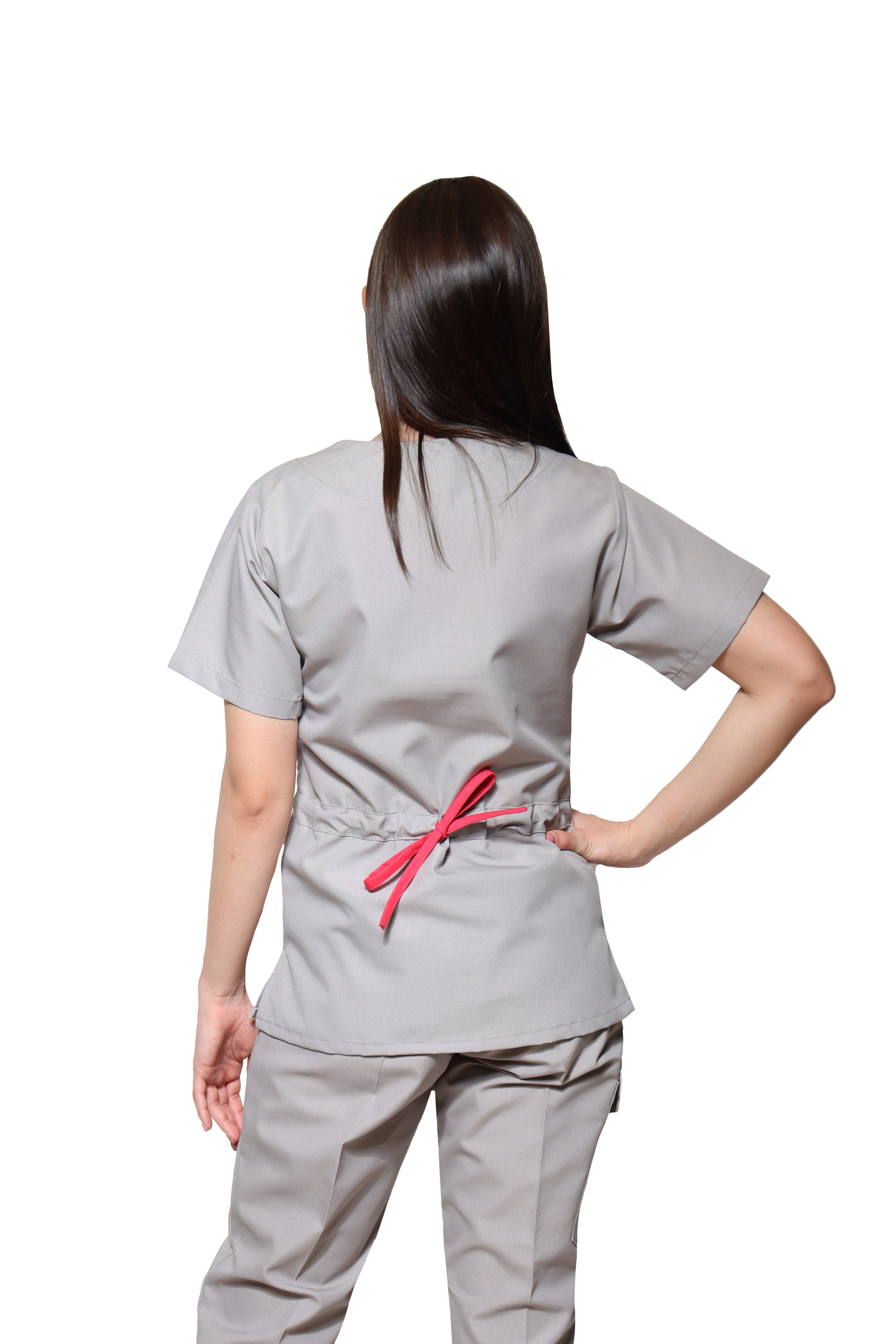 Conjunto SET Filipina y Pantalón KA-56 MARIPOSITAS -Color GRIS/FIUSHA- Dama- KAREN MEDICAL FASHION