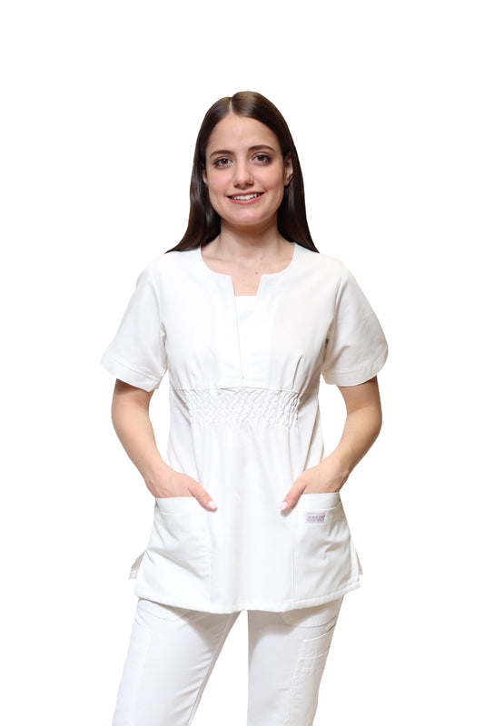 Conjunto SET Filipina y Pantalón KA-66 MARILU -Color BLANCO Dama-KAREN MEDICAL FASHION