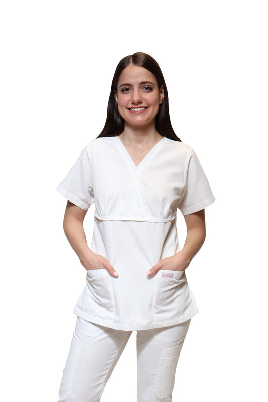 Conjunto SET Filipina y Pantalón KA-70 BIES LISO -Color BLANCO Dama-KAREN MEDICAL FASHION
