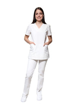 Cargar imagen en el visor de la galería, Filipina Top KA-78 GIRASOLES -Color BLANCO Dama-KAREN MEDICAL FASHION