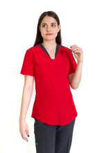 Cargar imagen en el visor de la galería, Conjunto SET Filipina y Pantalón EV-02 Muñin REPELENTE A FLUIDOS-Color ROJO/PEWTER con PANT PEWTER Dama-Ana Isabel Uniformes