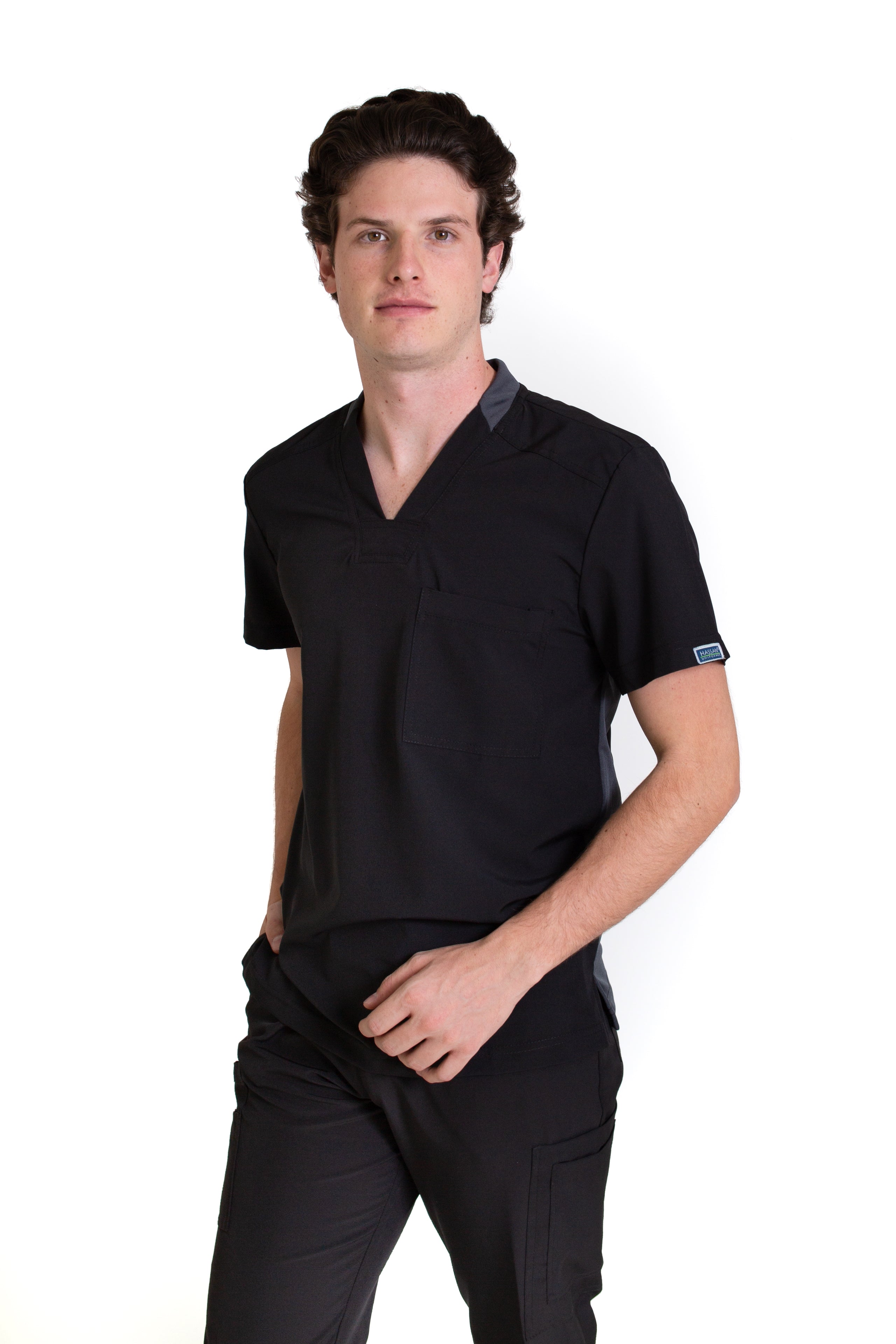 Conjunto SET Filipina y Pantalón EA-02 REPELENTE A FLUIDOS-Color NEGRO/PEWTER con PANT NEGRO HOMBRE-HASSAN Uniformes