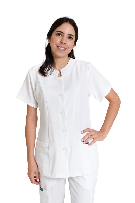 Conjunto SET Filipina y Pantalón EV-08 Piola REPELENTE A FLUIDOS-Color BLANCO Dama-Ana Isabel Uniformes